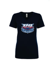 Load image into Gallery viewer, V-Neck Tee Ladies FAU Banner Owl (Logo 2)
