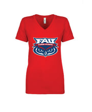 Load image into Gallery viewer, V-Neck Tee Ladies FAU Banner Owl (Logo 2)
