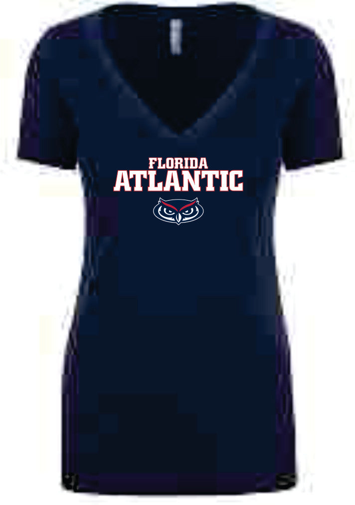 V-Neck Tee Ladies Florida Atlantic Jersey Font (Logo 3)