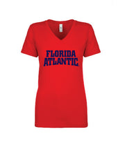 Load image into Gallery viewer, V-Neck Tee Ladies Florida Atlantic Jersey Font (Logo 5)

