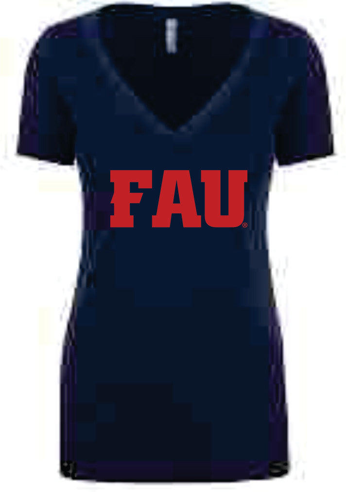 V-Neck Tee Ladies FAU Block Letters (Logo 4)