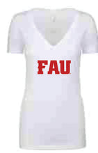 Load image into Gallery viewer, V-Neck Tee Ladies FAU Block Letters (Logo 4)
